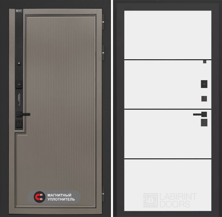 Входная дверь Лабиринт Лаб 1 Про - 25 Белый софт (черная вставка)