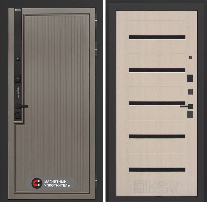 Входная дверь Лабиринт Лаб 1 Про - 01 Беленый дуб, стекло черное