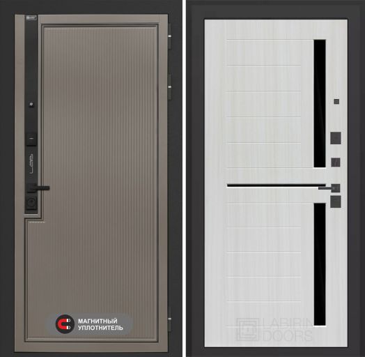 Входная дверь Лабиринт Лаб 1 Про - 02 Сандал белый стекло черное