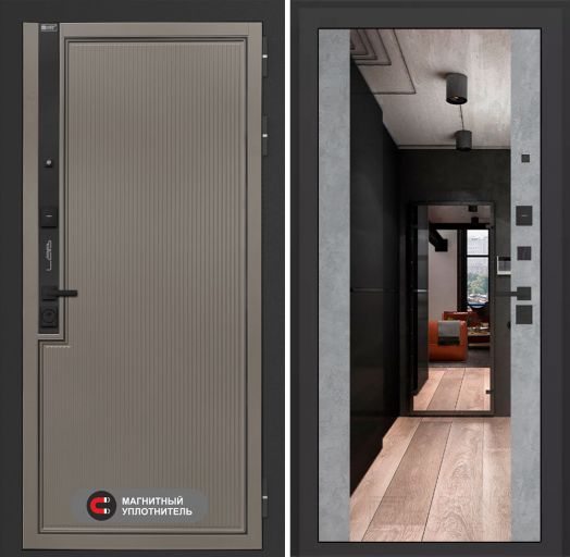 Входная дверь Лабиринт Лаб 1 Про - Зеркало максимум Бетон светлый