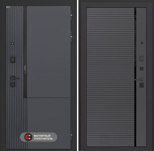 Входная дверь Лабиринт Лаб 2 Про - 22 Графит софт черная вставка