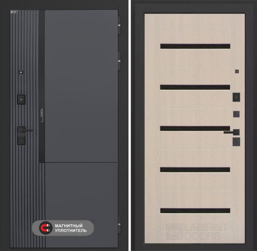 Входная дверь Лабиринт Лаб 2 Про - 01 Беленый дуб, стекло черное