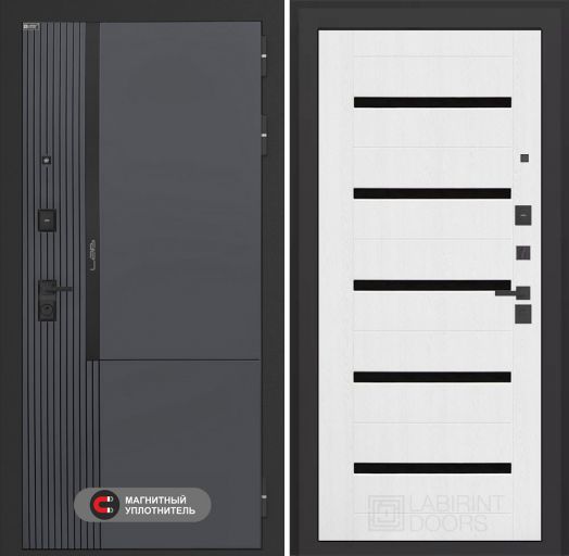 Входная дверь Лабиринт Лаб 2 Про - 01 Белое дерево стекло черное