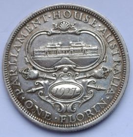 Открытие здания парламента в Канберре. Король Георг V 1 флорин Австралия  1927