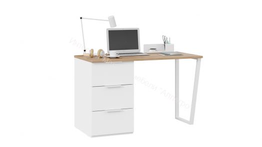 Стол письменный с тумбой универсальной «Порто» - СМ-393.15.011 Белый Жемчуг, Яблоня Беллуно, Белый софт
