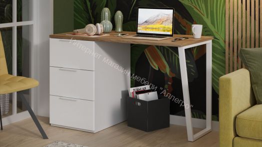 Стол письменный с тумбой универсальной «Порто» - СМ-393.15.011 Белый Жемчуг, Яблоня Беллуно, Белый софт