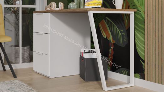 Стол письменный с тумбой универсальной «Порто» - СМ-393.15.011 Белый Жемчуг, Яблоня Беллуно, Белый софт