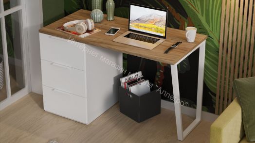 Стол письменный с тумбой универсальной «Порто» - СМ-393.15.011 Белый Жемчуг, Яблоня Беллуно, Белый софт