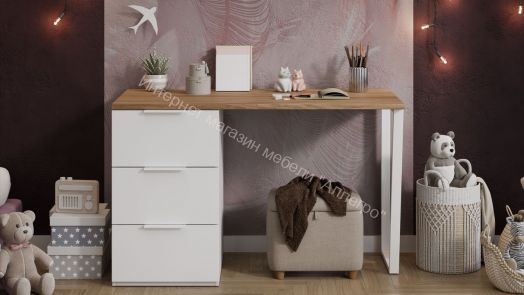 Стол письменный с тумбой универсальной «Порто» - СМ-393.15.011 Белый Жемчуг, Яблоня Беллуно, Белый софт