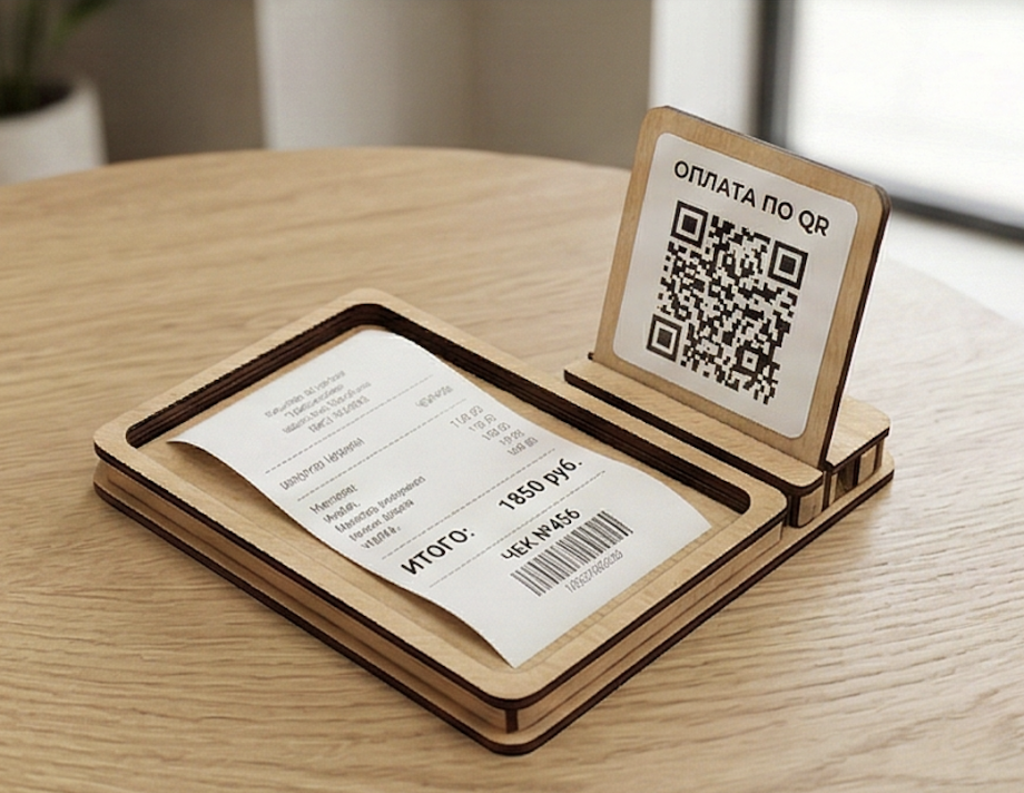 Счетница с QR‑оплатой (держатель QR + чек)