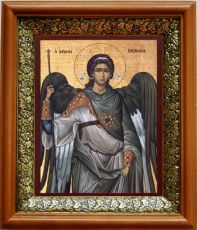 Икона Михаил Архангел в киоте с басмой Виноградная Лоза (UV-печать)(33111)