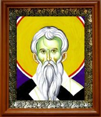 Икона Модест Иерусалимский в киоте с басмой Виноградная Лоза (UV-печать)(30635)