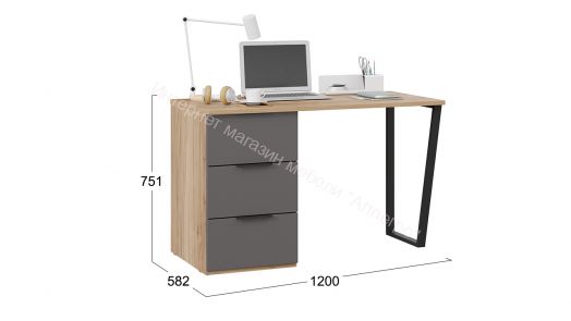 Стол письменный с тумбой универсальной «Порто» - СМ-393.15.011 Яблоня Беллуно, Графит софт