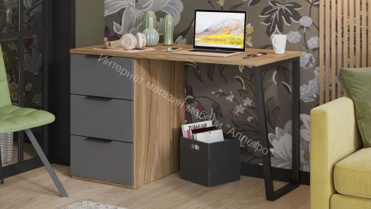 Стол письменный с тумбой универсальной «Порто» - СМ-393.15.011 Яблоня Беллуно, Графит софт