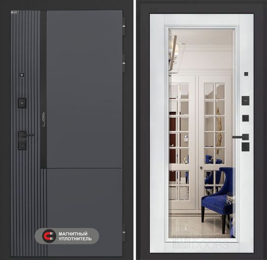 Входная дверь Лабиринт Лаб 2 Про - Зеркало фацет Белый софт