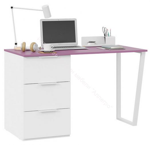 Стол письменный с тумбой универсальной «Порто» - СМ-393.15.011 Белый, Фиолетовый