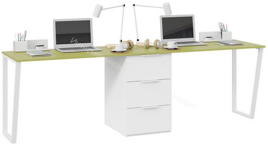 Комплект столов письменных с 1 тумбой универсальной «Порто» - СМ-393.15.013 Белый, Зеленый