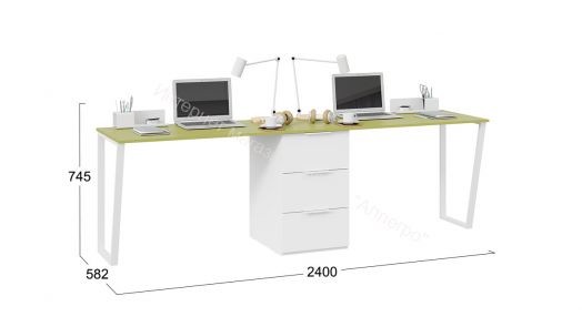 Комплект столов письменных с 1 тумбой универсальной «Порто» - СМ-393.15.013 Белый, Зеленый