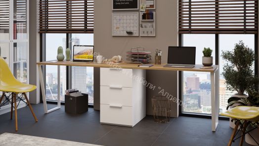 Комплект столов письменных с 1 тумбой универсальной «Порто» - СМ-393.15.013 Белый Жемчуг, Яблоня Беллуно, Белый софт