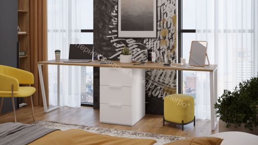 Комплект столов письменных с 1 тумбой универсальной «Порто» - СМ-393.15.013 Белый Жемчуг, Яблоня Беллуно, Белый софт