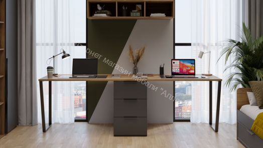 Комплект столов письменных с 1 тумбой универсальной «Порто» - СМ-393.15.013 Яблоня Беллуно, Графит софт