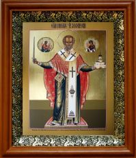 Икона Николай Можайский в киоте с басмой Виноградная Лоза (UV-печать)(30680)