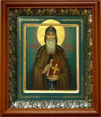 Икона Никон Печерский в киоте с басмой Виноградная Лоза (UV-печать)(30687)