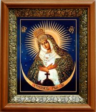 Остробрамская икона Божьей Матери в киоте с басмой Виноградная Лоза (UV-печать)(33132)
