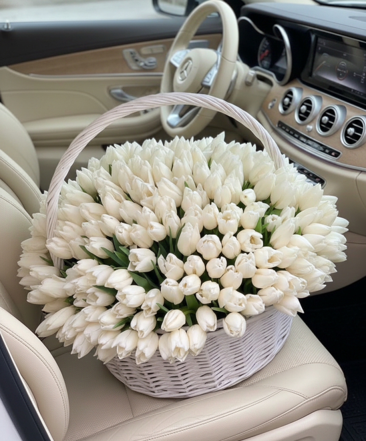 301 тюльпан в корзине