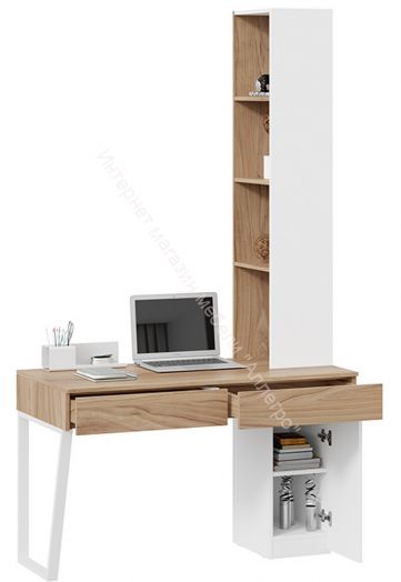 Стол письменный (366/580) со шкафом комбинированным (настольным) «Порто» - СМ-393.15.012 Белый Жемчуг, Яблоня Беллуно, Белый софт