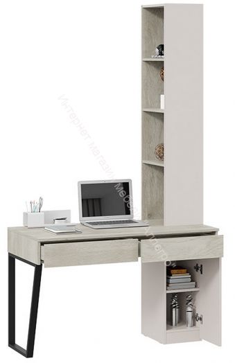 Стол письменный (366/580) со шкафом комбинированным (настольным) «Порто» - СМ-393.15.012 Кашемир матовый, Баттл Рок, Кашемир сатин