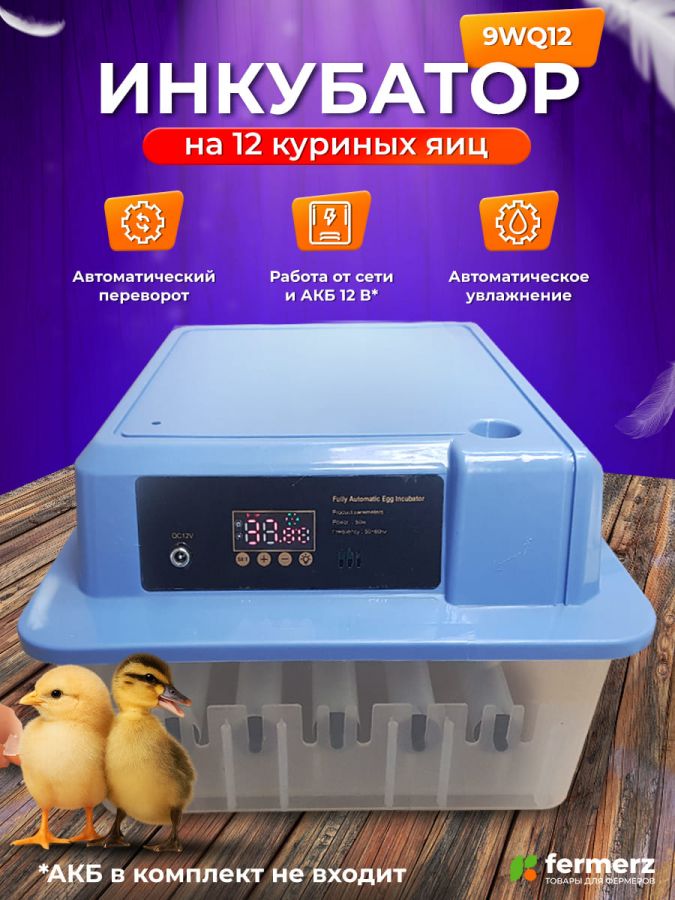 Инкубатор на 12 куриных яиц, с резервным питанием, автоматическим переворотом