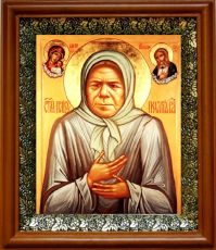 Икона Пелагея Рязанская в киоте с басмой Виноградная Лоза (UV-печать)(30736)