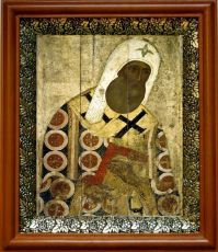 Икона Петр Московский в киоте с басмой Виноградная Лоза (UV-печать)(30751)