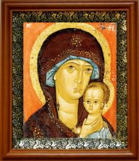 Петровская икона Божьей Матери в киоте с басмой Виноградная Лоза (UV-печать)(30757)