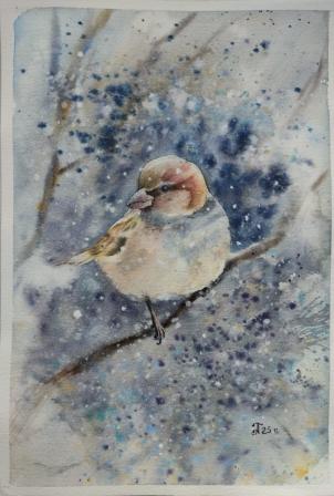 Акварель "Воробушек"