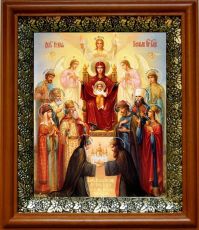 Икона Похвала Пресвятой Богородицы в киоте с басмой Виноградная Лоза (UV-печать)(30774)