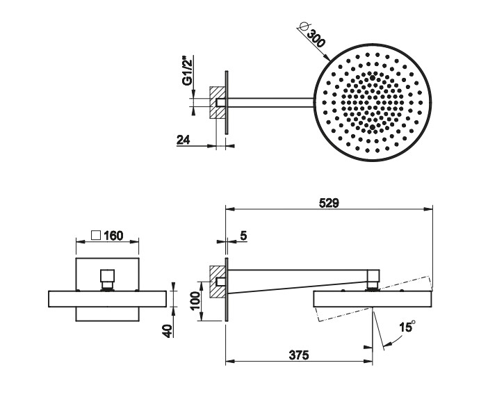 Верхний душ Gessi Incastri 63068 настенный длинный кронштейн ФОТО