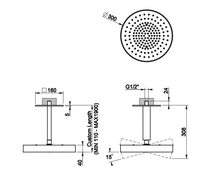 Верхний душ Gessi Incastri 63070 потолочный высота 11-190 см ФОТО