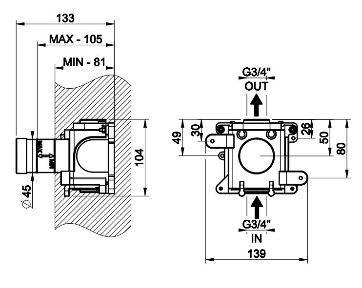 Встраиваемая часть для запорного вентиля Gessi 43283 ФОТО