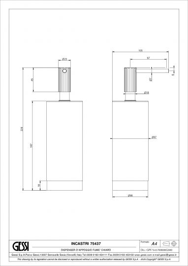 Дозатор Gessi Incastri Light Smoke 75437 настольный схема 2