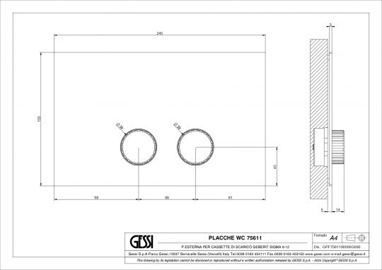 Панель смыва Gessi Incastri 75611 Geberit Sigma 12 24,5x15,5 см схема 2