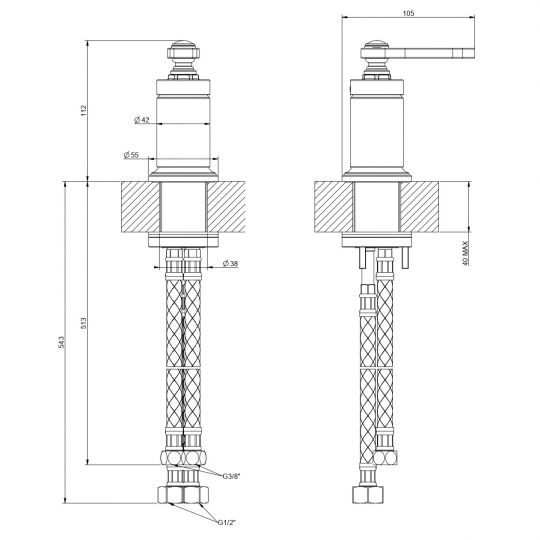 Смеситель Gessi Venti20 65044 схема 2