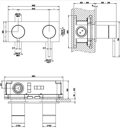 Смеситель для ванны и душа Gessi 316 54079 без излива схема 2