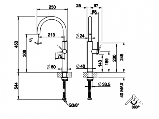 Смеситель для кухонной мойки Gessi Cesselo 60020/60026 схема 3
