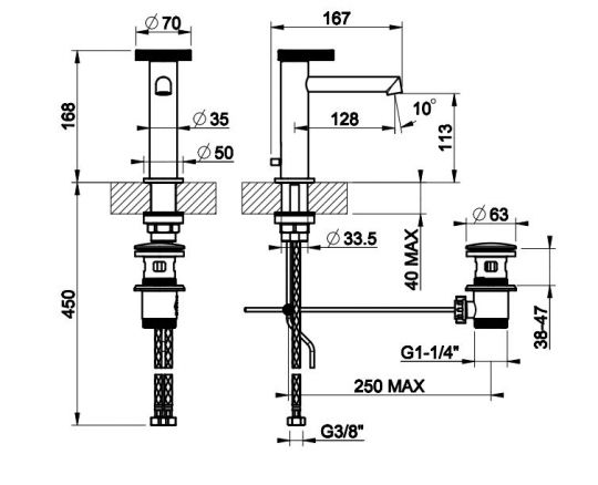 Смеситель для раковины Gessi Anello 63301 с донным клапаном схема 2