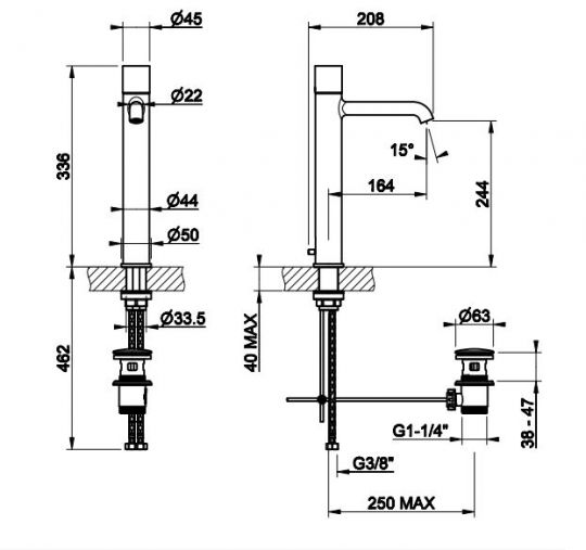 Смеситель для раковины Gessi Habito TRAME 70303 схема 2