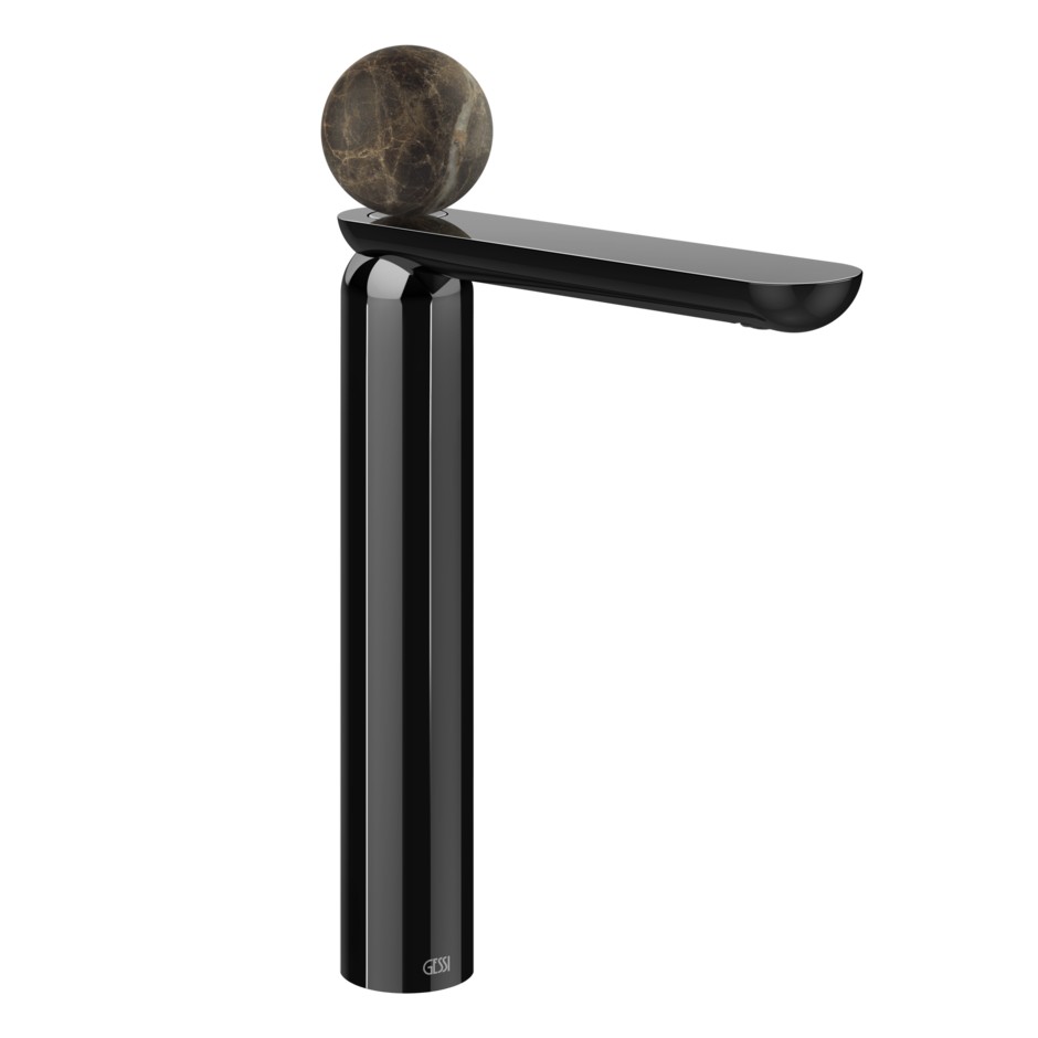 Смеситель для раковины Gessi Perle 74153 высокий с донным клапаном и вентилем из мрамора Emperador Dark ФОТО
