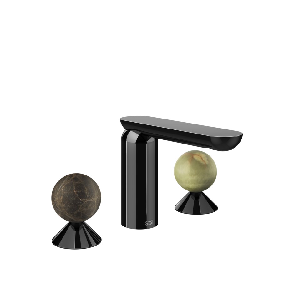 Смеситель для раковины Gessi Perle 74155 без донного клапана с вентилями-сферами из мрамора Emperador Dark и камня Onyx Green ФОТО