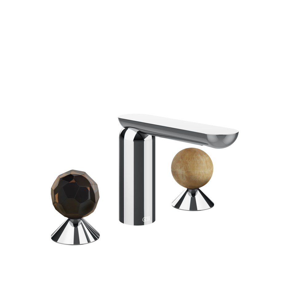 Смеситель для раковины Gessi Perle 74235 без донного клапана с вентилями-сферами из муранского стекла Sfaccettato и камня Onyx Cola ФОТО